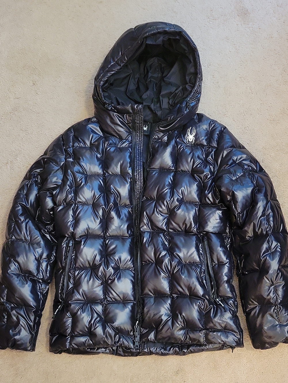 Spyder Timeless Hooded Metallic Down Puffer Jacket Black M